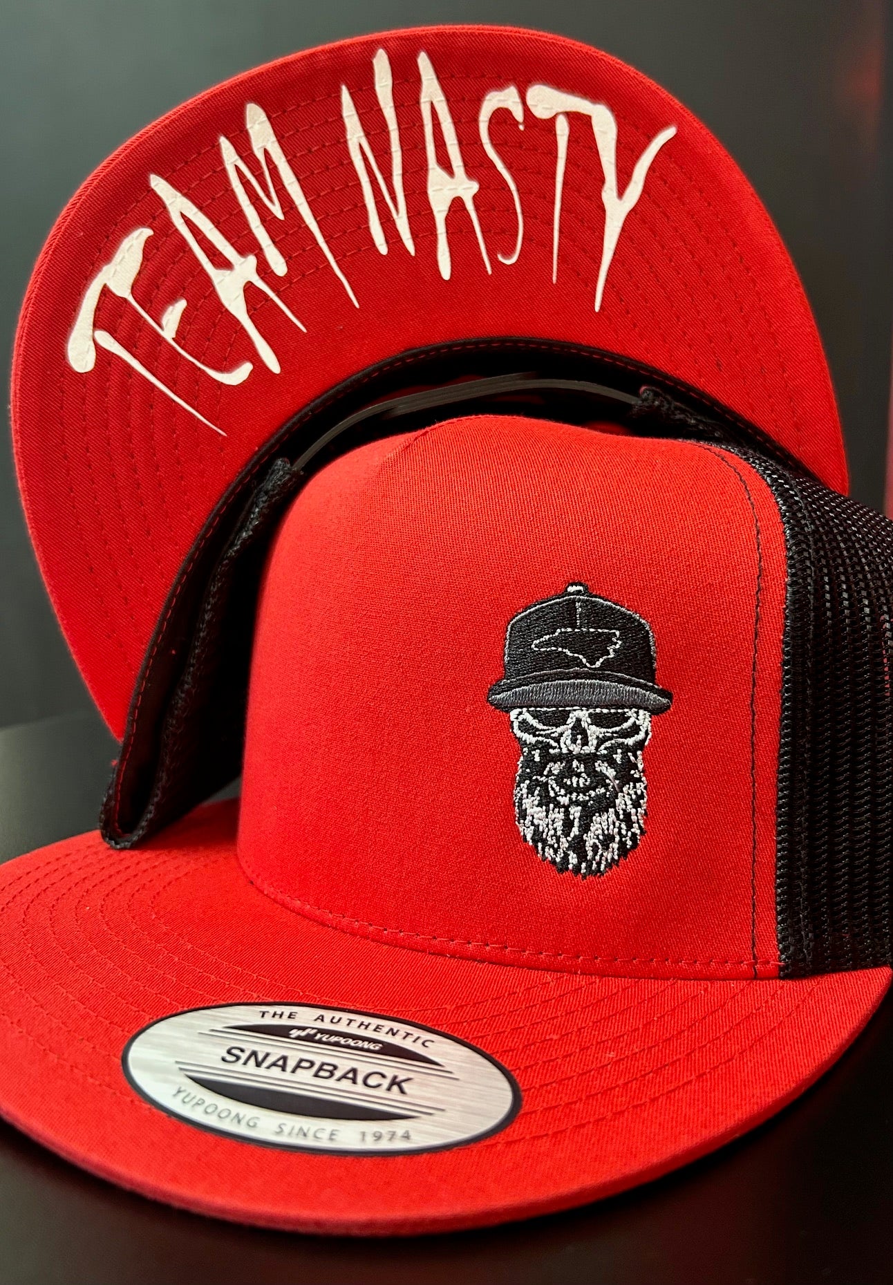 Red and Black Skull Snap Back Team Nasty Hat