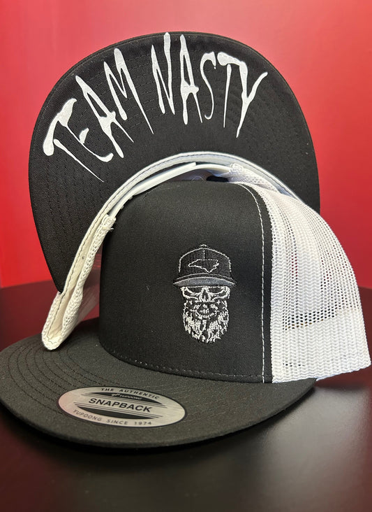 Black and White Skull Snap Back Team Nasty Hat